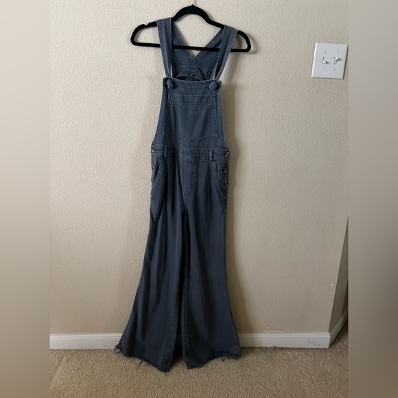 Aerie Washed Black Wide Leg Denim Overalls - Picture 1 of 7